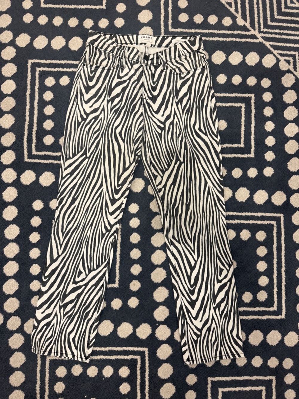 Frame Denim Black & White Zebra-Striped Jeans
